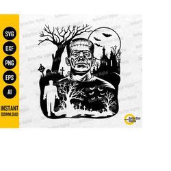 frankenstein scene svg | horror svg | monster t-shirt decal graphics | cricut cutting files silhouette clipart vector di