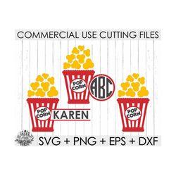 Popcorn Box SVG File / Movie Prop Svg /Commercial Use, Movie Night Svg / Monogram Svg / Popcorn Svg /CriCut Files Svg Ep