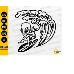 alien surfing svg | surfer svg | surf waves fun hawaiian sea ocean surfboard | cutting files cuttable clipart vector dig