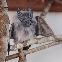 ON ORDER Gray bark bat fur bat, black bat, red eyes, furry doll, soft doll, fur doll,
