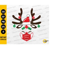 christmas reindeer masked svg | quarantine holiday | 2021 xmas | cricut silhouette printable clipart vector digital down