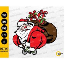Santa Claus Bike SVG | Cute Funny Christmas SVG | Tiny Bicycle | Cricut Silhouette Cameo Cut Printable Clipart Vector Di
