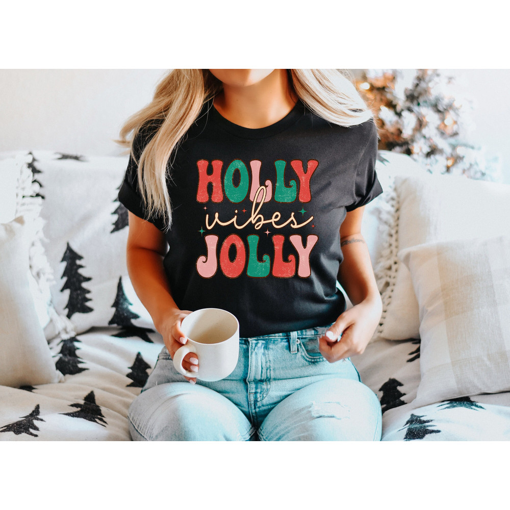 Retro Christmas Comfort Colors Shirt, Holly Jolly Vibes Christmas Shirt,Retro Boho Cute Christmas Tee,Christmas Gift,Merry Christmas.jpg