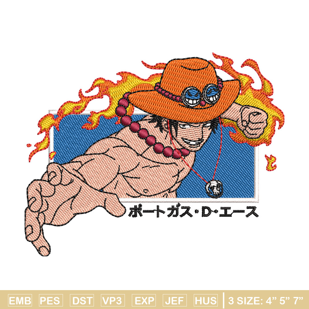 Ace punch embroidery design, One piece embroidery, Anime design, Embroidery shirt, Embroidery file, Digital download.jpg