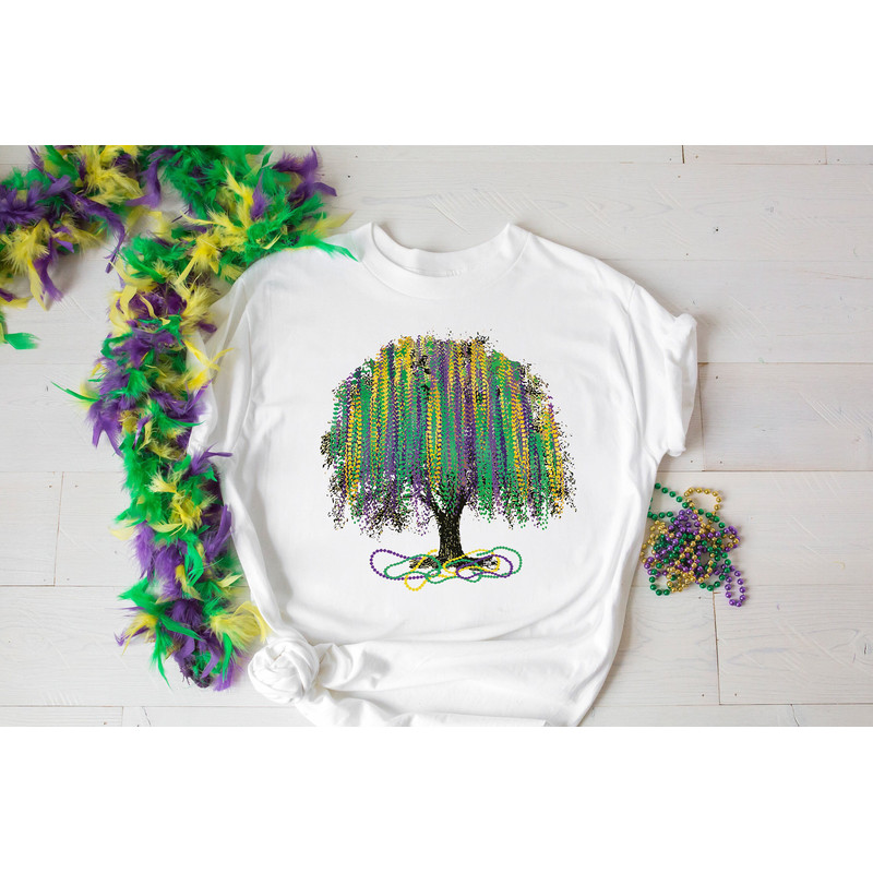 Watercolor Mardi Gras Bead Tree Shirt,Mardi Gras Carnival Sweatshirt,New Orleans Carnival Tee,Fat Tuesday Shirt,Retro Mardi Gras Tee.jpg
