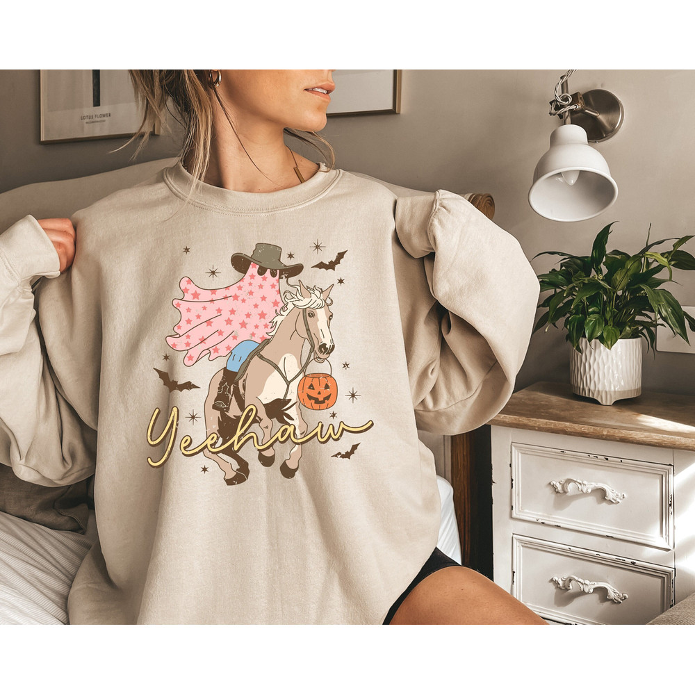Yeehaw Western Halloween Sweatshirt, Howdy Ghost Shirt, Cowboy Ghost T-shirt, Western Ghost Girl, Retro Halloween Shirt, Halloween Gifts.jpg