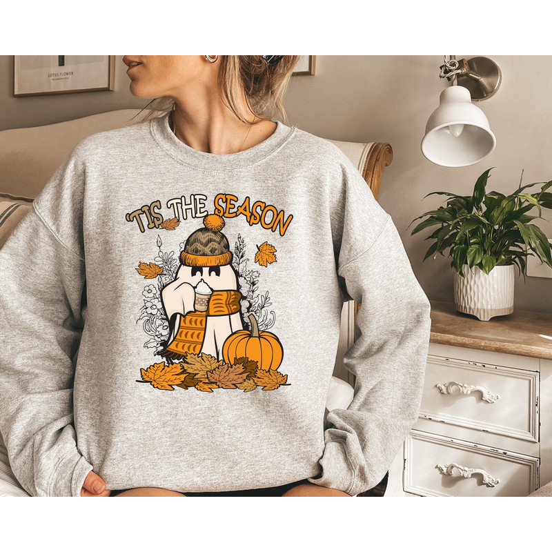 Tis the Season Fall Sweatshirt, Retro Fall Shirt, Autumn Sweater, Fall Leaves Sweatshirt, Fall Ghost Shirt, Fall Season Coffee Sweatshirt.jpg