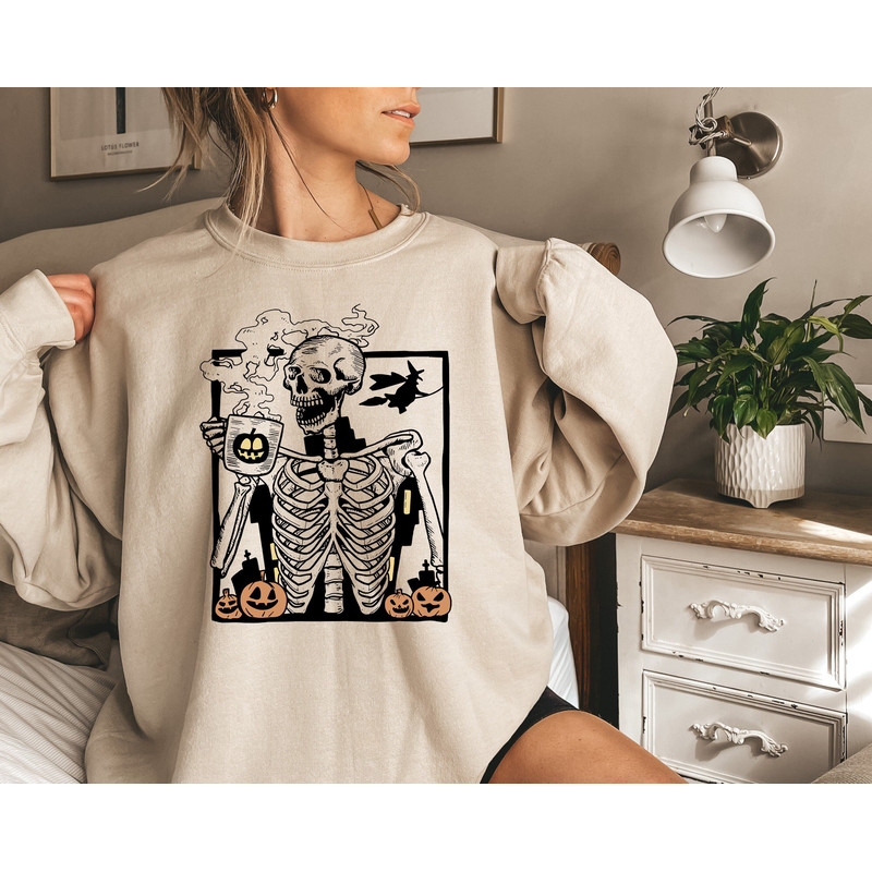 Halloween Skeleton Sweatshirt,Halloween Coffee Skull Shirt,Pumpkin Spice Shirt,Halloween Pumpkin Spice Coffee Shirt,Happy Halloween Outfit.jpg