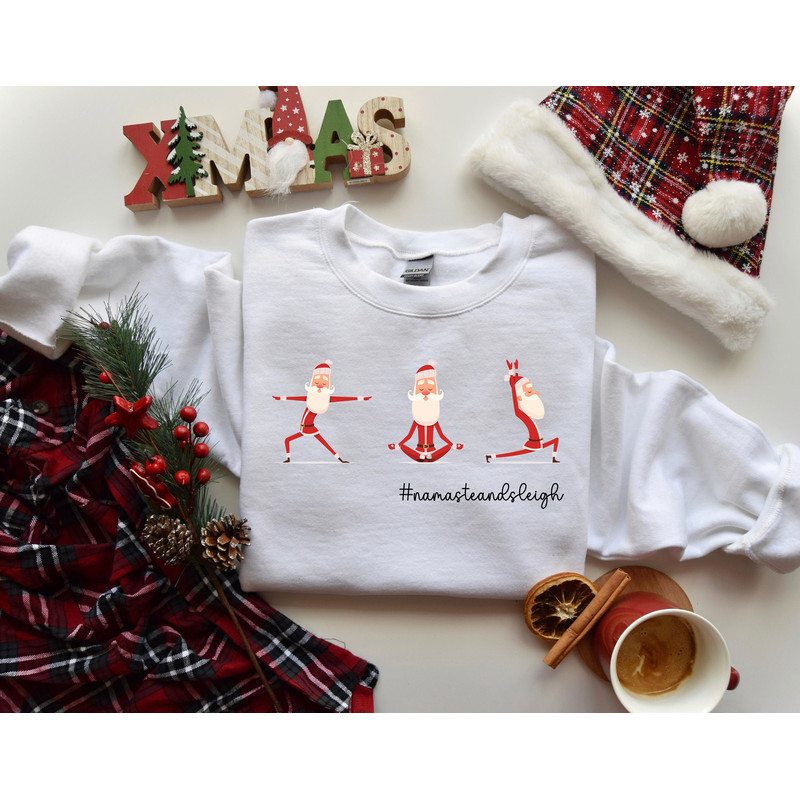 Santa Sweatshirt, Christmas Yoga Santa Namaste Sweatshirt, Christmas Gifts, Christmas Santa Crewneck, Funny Santa Shirt, Santa Claus Shirt.jpg
