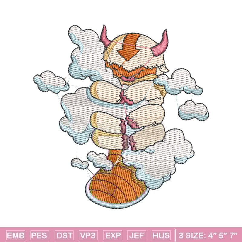 Appa cloud embroidery design, Avatar embroidery, Anime design, Embroidery shirt, Embroidery file, Digital download.jpg