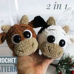 crochet pattern cow toy keychain bull toy accessory for car - amigurumi tutorial pdf file