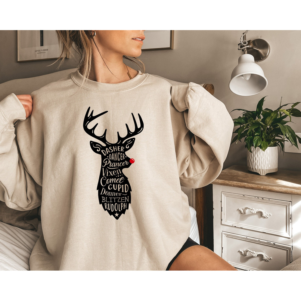 Christmas Sweatshirt,Christmas Reindeer Shirt,Santa's Red Nose Reindeers,New Year Eve Shirt,Christmas Handmade Gift,Dasher Blitzen,Xmas Gift.jpg