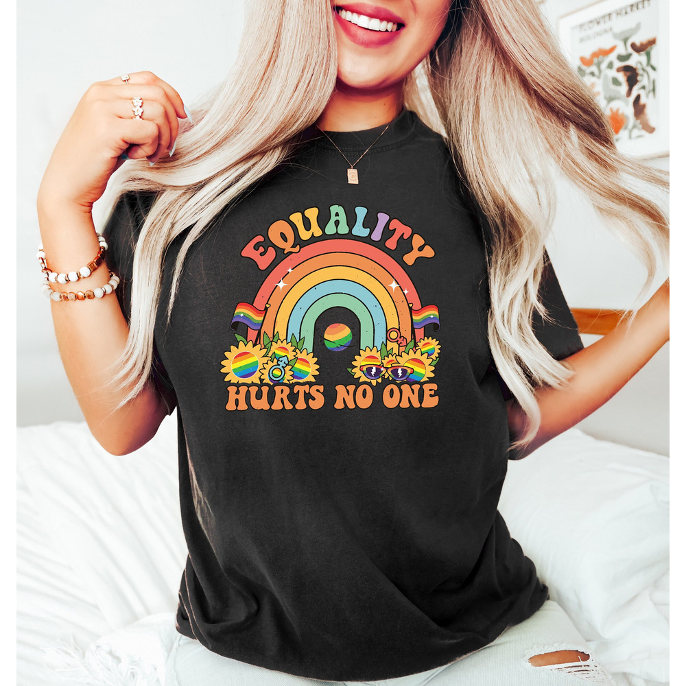 Equality Hurts No One, Retro Comfort Equality Shirt, Floral Pride Shirt, Rainbow LGBTQ Shirt, Gay Pride Shirt, Love Is Love Shirt, LGBT Gift.jpg