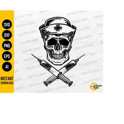 nurse skull svg | syringe crossbones svg | medical decal t-shirt graphics | cricut cut files printable clipart vector di