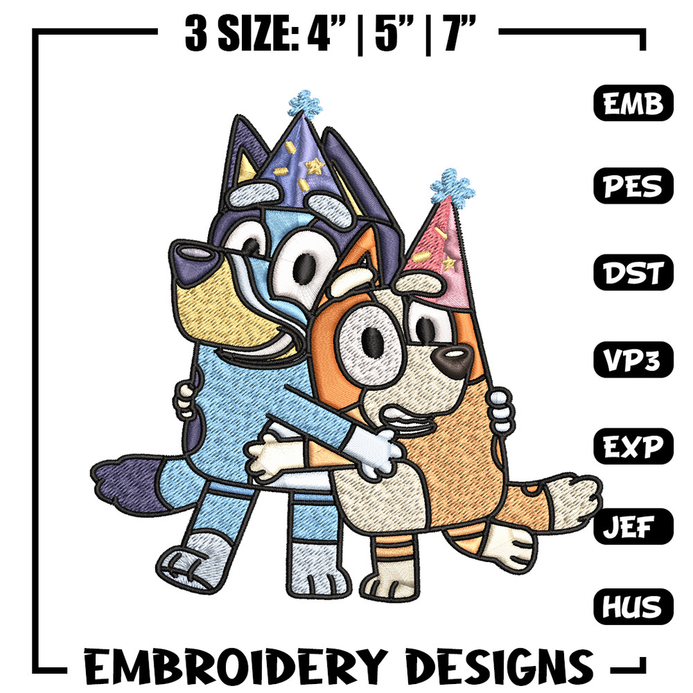 Bluey And Bingo Happy birthday Embroidery, Cartoon Embroidery, Disney Embroidery, Embroidery File, digital download..jpg