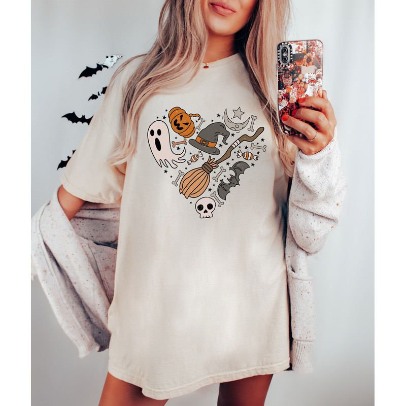 I Love Halloween Shirt, Spooky Heart Sweatshirt, Witchy Shirts, Pumpkin Shirts, Witches Broom Tee, Spooky Vibes, Witch Vibes, Halloween Gift.jpg