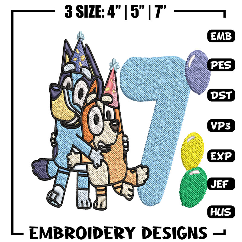 Bluey Bingo 7th Birthday Embroidery, Bluey Cartoon Embroidery, Disney Embroidery, Embroidery File, digital download..jpg
