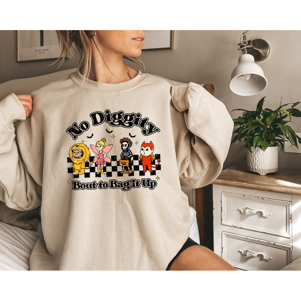 No Diggity Bout To Bag It Up Sweatshirt, Halloween Trick or Treat Shirt, Halloween Gifts, Retro Halloween Kids Shirt, Halloween Fall Sweater.jpg