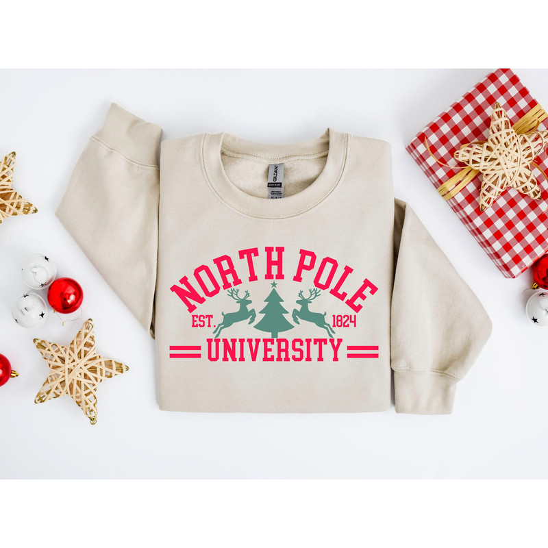North Pole University Sweatshirt, Christmas Collage Sweatshirt, Santa Sweatshirt, Christmas Gifts, Christmas University Crewneck, Xmas Shirt.jpg