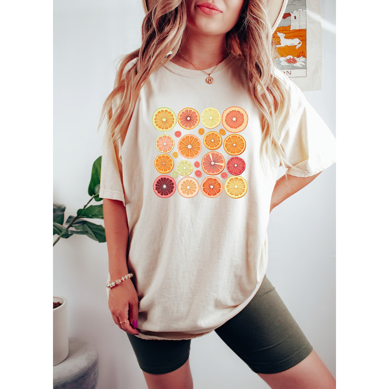 Oranges Food Printed Shirt, Cottagecore Oranges Shirt, Foodie Lover Tee, Retro Comfort Orange Shirt, Aesthetic Shirt For Women, Gift For Her.jpg