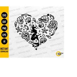 mermaid heart svg | ocean love svg | sea creatures svg | seashell starfish nautilus fish | cut files clip art vector dig
