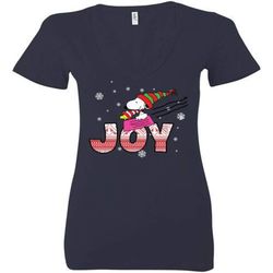 snoopy christmas joy peanuts ladies deep v-neck