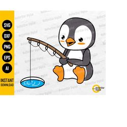 penguin ice fishing svg | cute winter svg | animal t-shirt gift decal wall art | cricut silhouette printable clipart dig