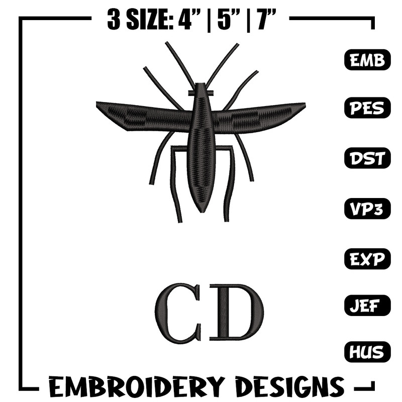 Cd mosquito embroidery design, Logo embroidery, Embroidery file, Embroidery shirt, Emb design, Digital download.jpg