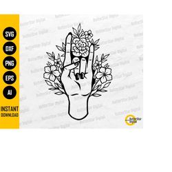 floral rock horns svg | rock hand sign with flowers svg | heavy metal music svg | cut files printable clip art vector di