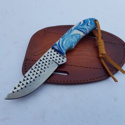 cowboy knife with leather sheath, cowboy blade, rasp file steel blade with resin handle 7'' gift for him, her