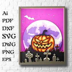 Scary Pumpkin Multilayer SVG Files for Cricut Projects, Laser Cut Files 3d Mandala SVG, Plywood Cutting, 3D Layered Svg