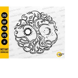 tree of life with sun and moon svg | celtic tree with roots | cricut silhouette cutting file printable clipart vector di