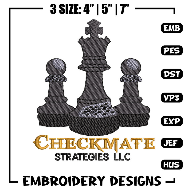 Check mate embroidery design, Chess embroidery, Embroidery file, Embroidery shirt, Emb design, Digital download.jpg