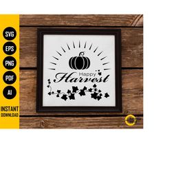 happy harvest svg | autumn wood sign svg | fall wall decor | wreath accent sign | pumpkin clipart vector | digital downl
