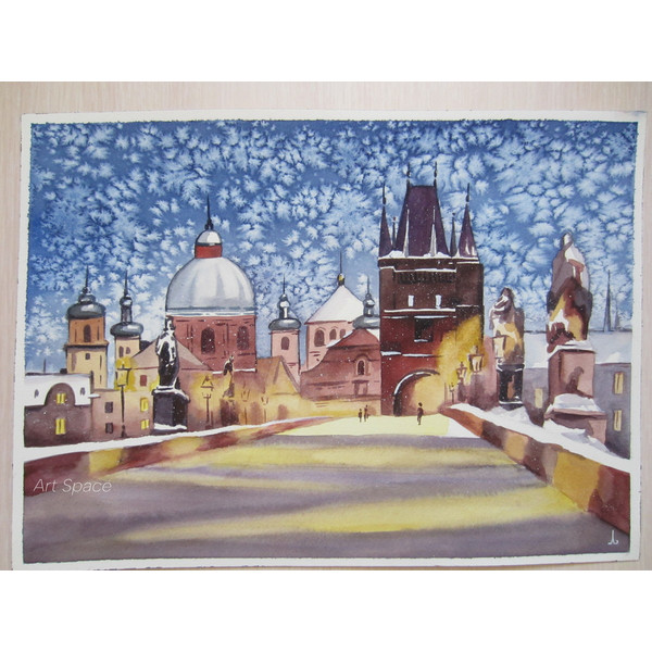 prague - snow - watercolor - sky - light painting - illustration - street - city - 2.JPG