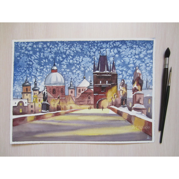 prague - snow - watercolor - sky - light painting - illustration - street - city - 4.JPG