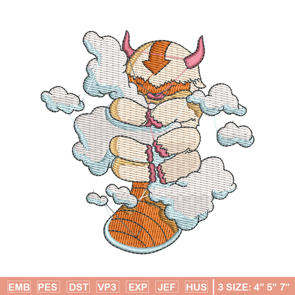 Appa with clouds embroidery design, Avatar embroidery, embroidery file, cartoon design, cartoon shirt, Digital download.jpg