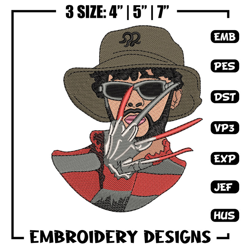 Freddy Krueger embroidery design, Horror embroidery, Embroidery file, Embroidery shirt, Emb design, Digital download.jpg