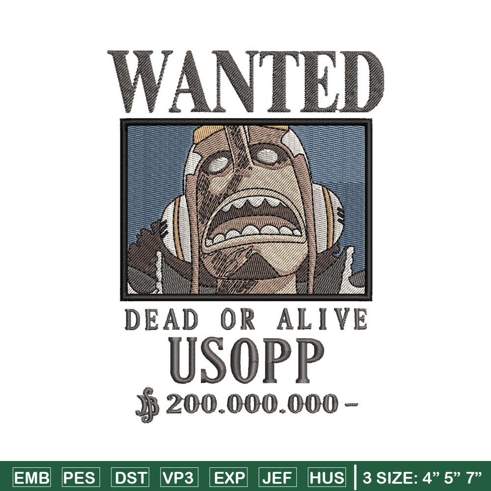 Bounty usopp embroidery design, One piece embroidery, Anime design, Embroidery shirt, Embroidery file,Digital download.zip.jpg