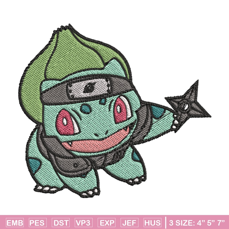 Bulbasaur ninja embroidery design, Pokemon embroidery, Anime design, Embroidery file, Digital download, Embroidery shirt.jpg