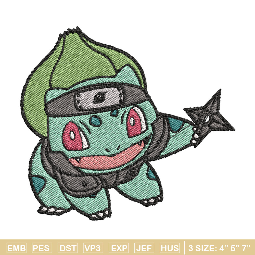Bulbasaur ninja embroidery design, Pokemon embroidery, Anime design, Embroidery file, Digital download, Embroidery shirt.jpg