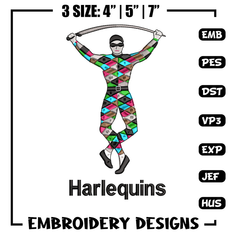Harlequins embroidery design, Harlequins embroidery, Embroidery file, Embroidery shirt, Emb design, Digital download.jpg
