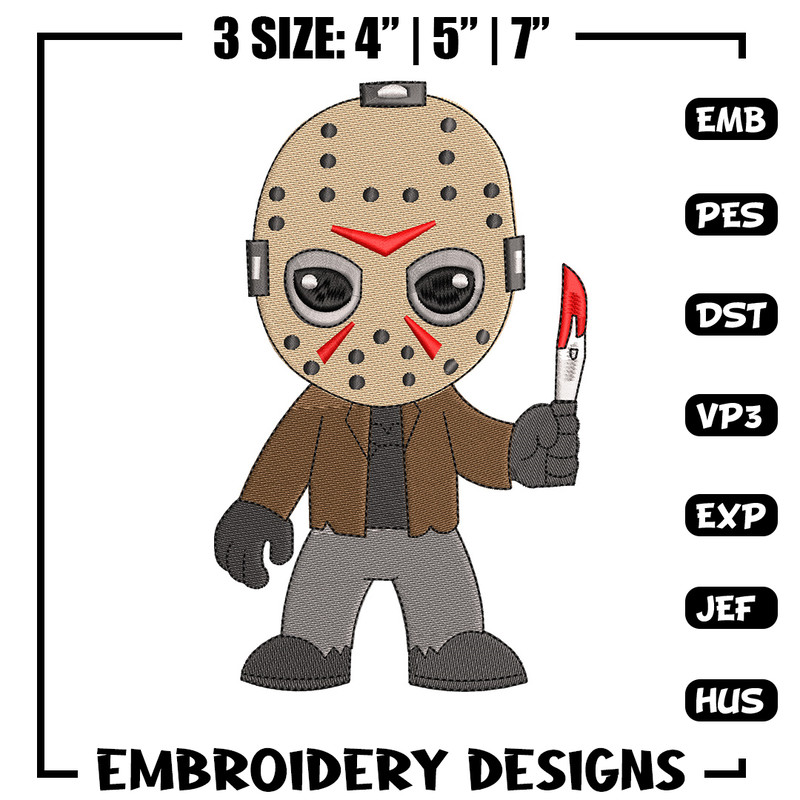 Jason Voorhees embroidery design, Horror embroidery, Embroidery file, Embroidery shirt, Emb design, Digital download.jpg