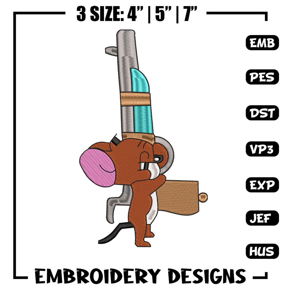 Jerry gun embroidery design, Cartoon embroidery, Embroidery file, Embroidery shirt, Emb design, Digital download.jpg