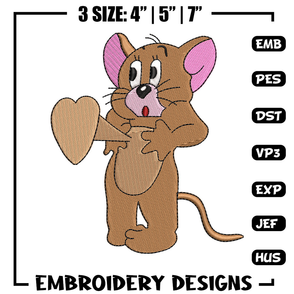 Jerry heart embroidery design, Cartoon embroidery, Embroidery file, Embroidery shirt, Emb design, Digital download.jpg