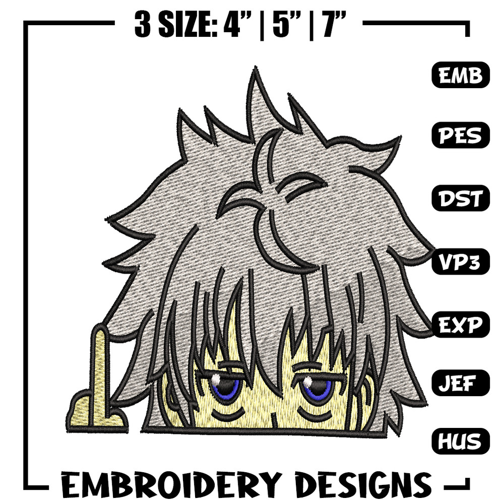 Killua bored embroidery design, hunter x hunter embroidery, embroidery file, logo design, logo shirt, Digital download..jpg
