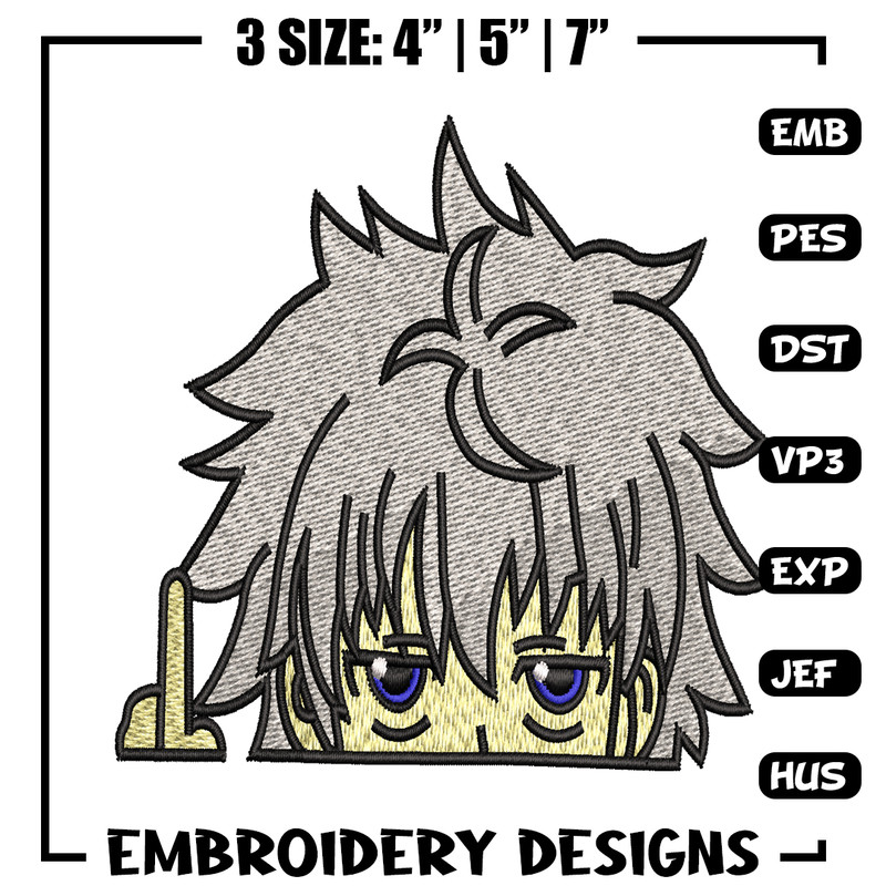 Killua bored embroidery design, hunter x hunter embroidery, embroidery file, logo design, logo shirt, Digital download..jpg