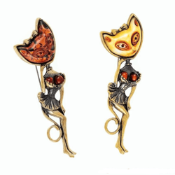 Glamorous Lady Cat Brooch Unique Animal jewelry Large Long brooch Holiday Gift for girlfriend, women Statement jewelry