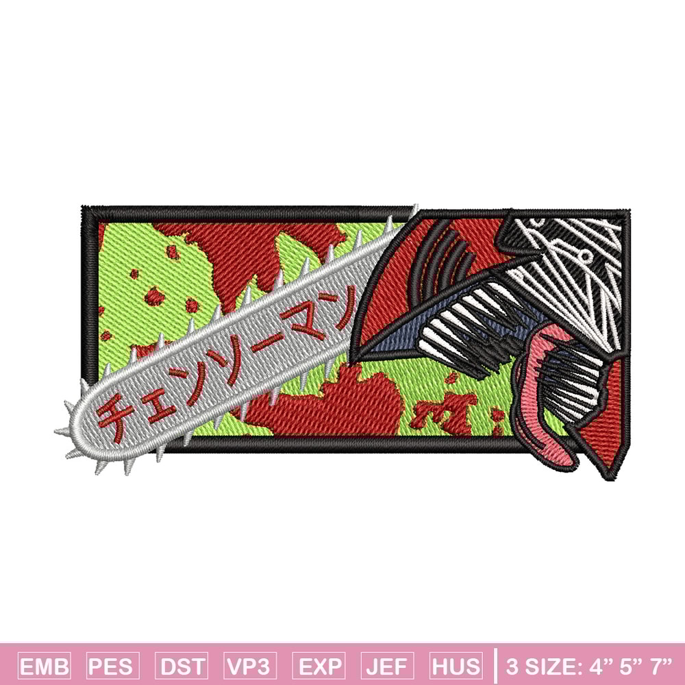 Chainsaw box embroidery design, Chainsaw embroidery, Anime design, Embroidery shirt, Embroidery file, Digital download.jpg