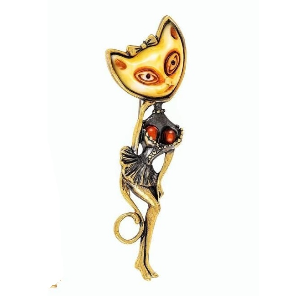 Glamorous Lady Cat Brooch Unique Animal jewelry Large Long brooch Holiday Gift for girlfriend women Statement jewelry — копия.jpg